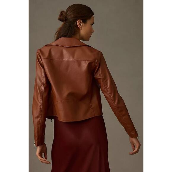 Anthropologie Women's The Saige Faux Vegan Leather Moto Jacket Brown City Biker - Picture 2 of 12